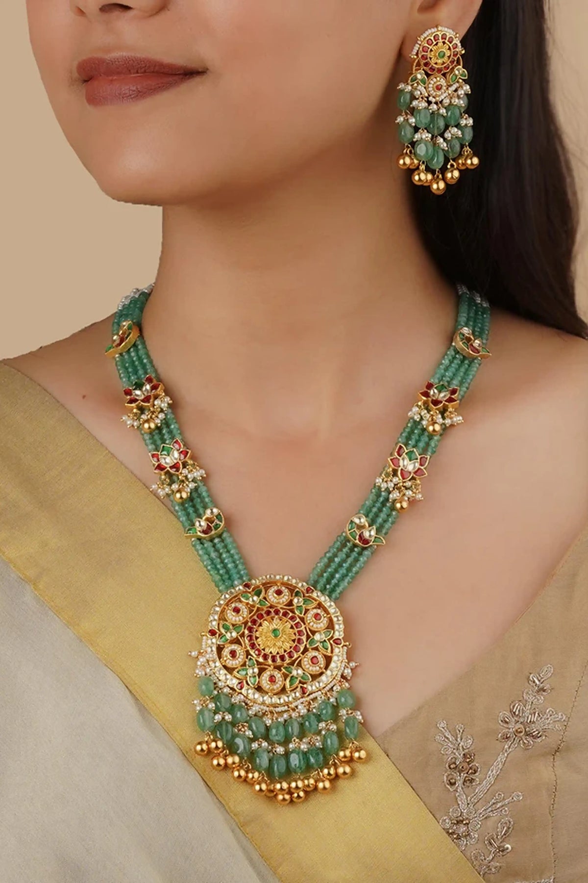 Multicolor Gold Plated Jadau Kundan Necklace Set