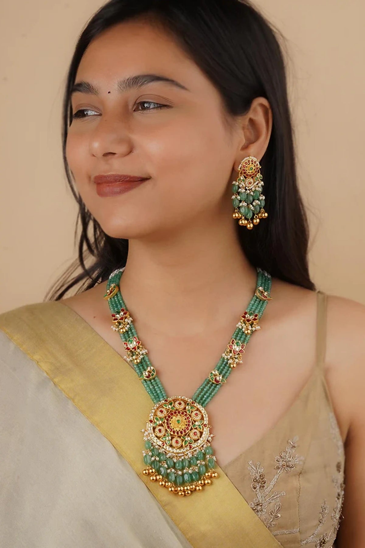 Multicolor Gold Plated Jadau Kundan Necklace Set