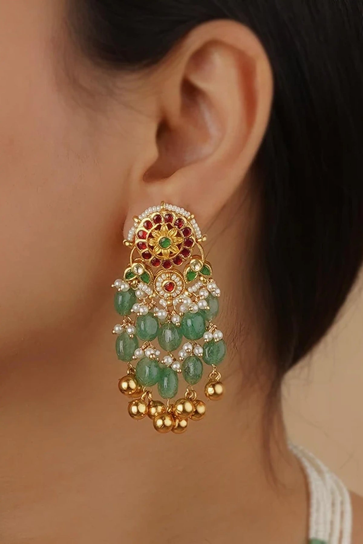 Multicolor Gold Plated Jadau Kundan Necklace Set