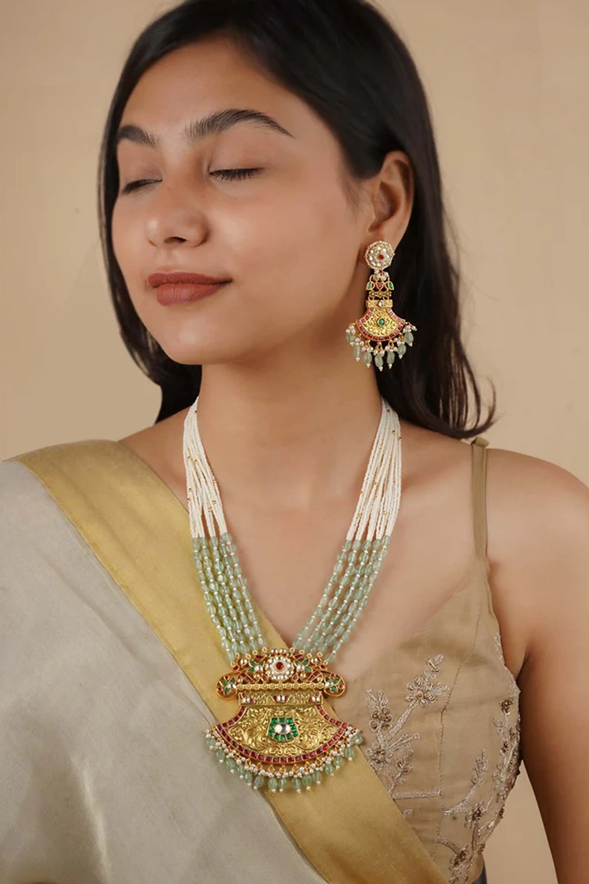 Multicolor Gold Plated Jadau Kundan Necklace Set