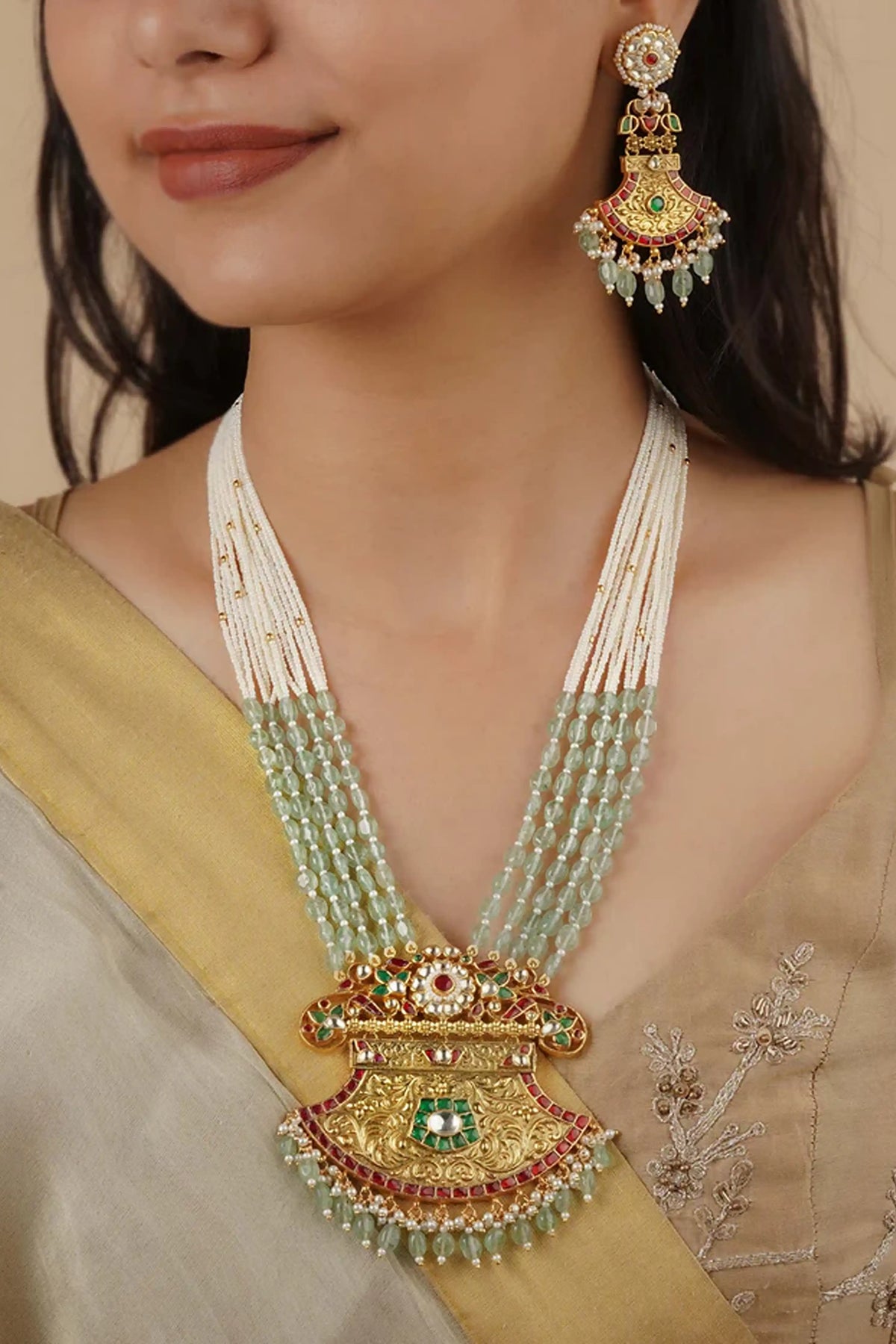 Multicolor Gold Plated Jadau Kundan Necklace Set