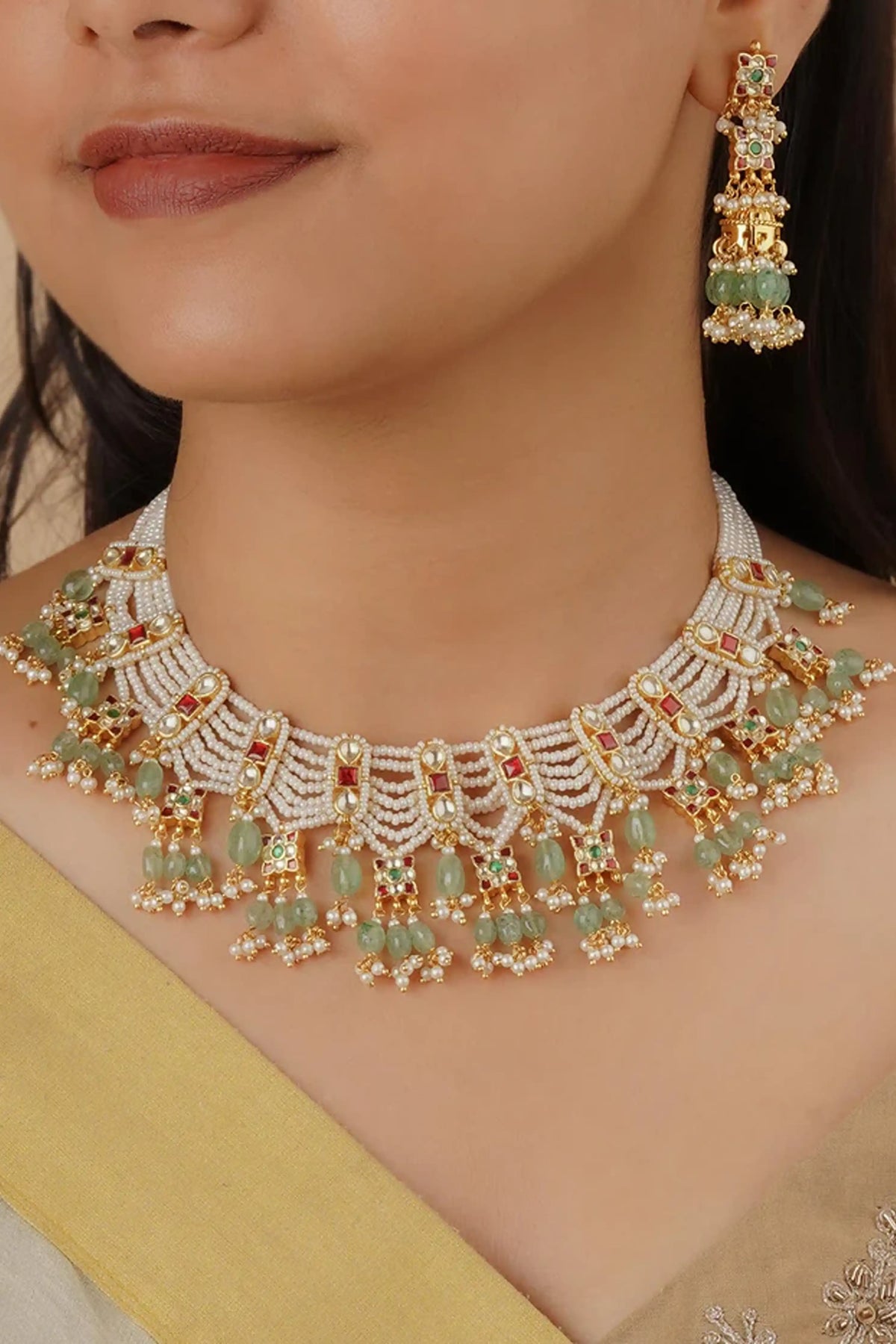 Multicolor Gold Plated Jadau Kundan Necklace Set