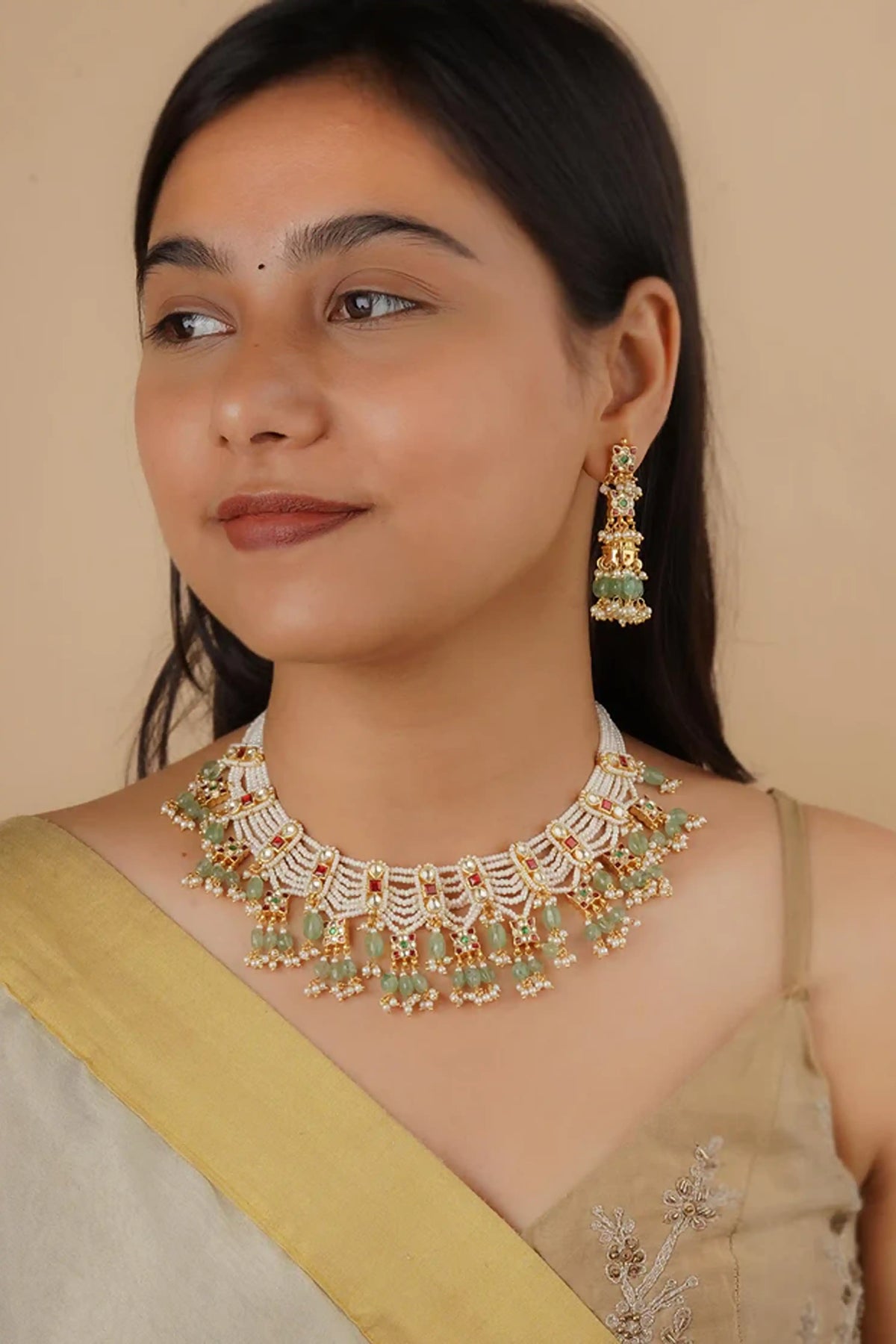 Multicolor Gold Plated Jadau Kundan Necklace Set