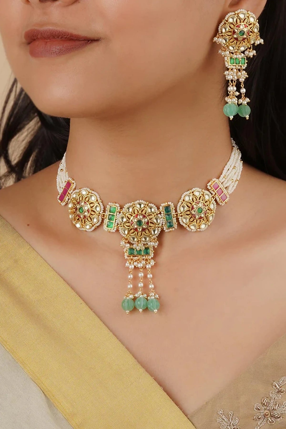 Gold Plated Jadau Kundan Necklace Set
