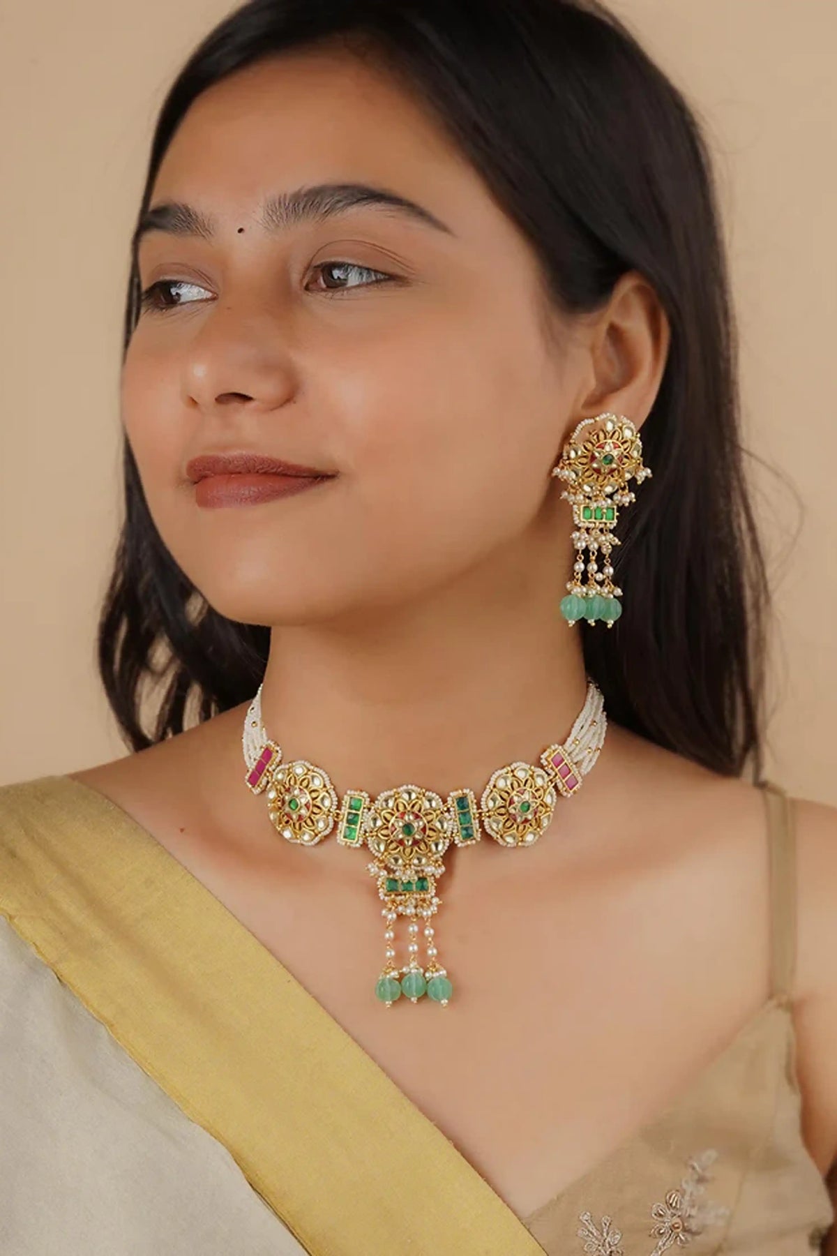 Gold Plated Jadau Kundan Necklace Set