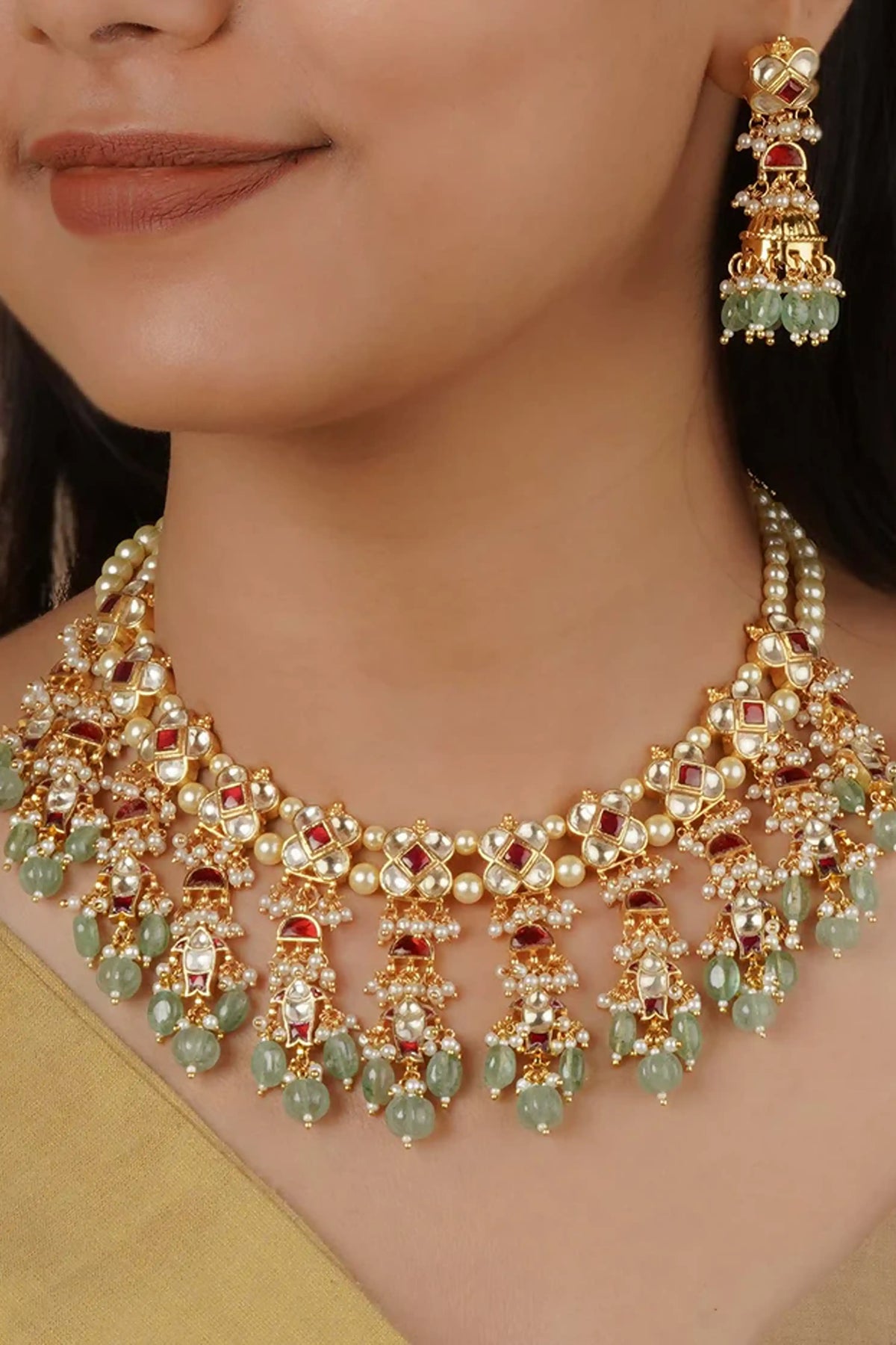 Red Color Kundan Necklace Set