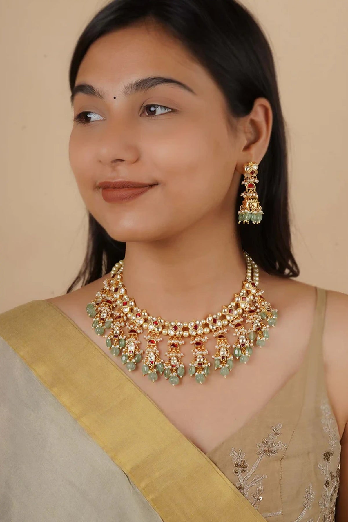 Red Color Kundan Necklace Set