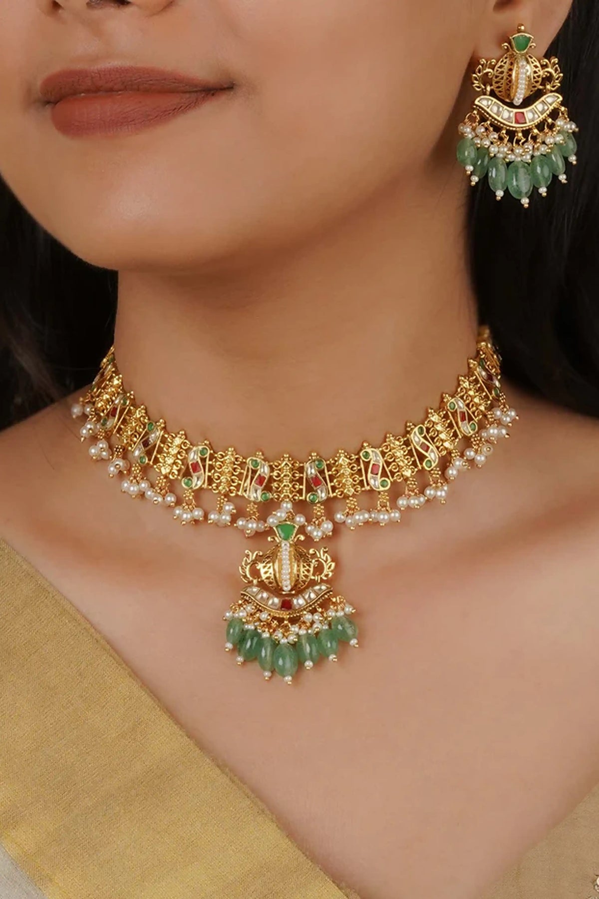 Multicolor Jadau Kundan Necklace Set