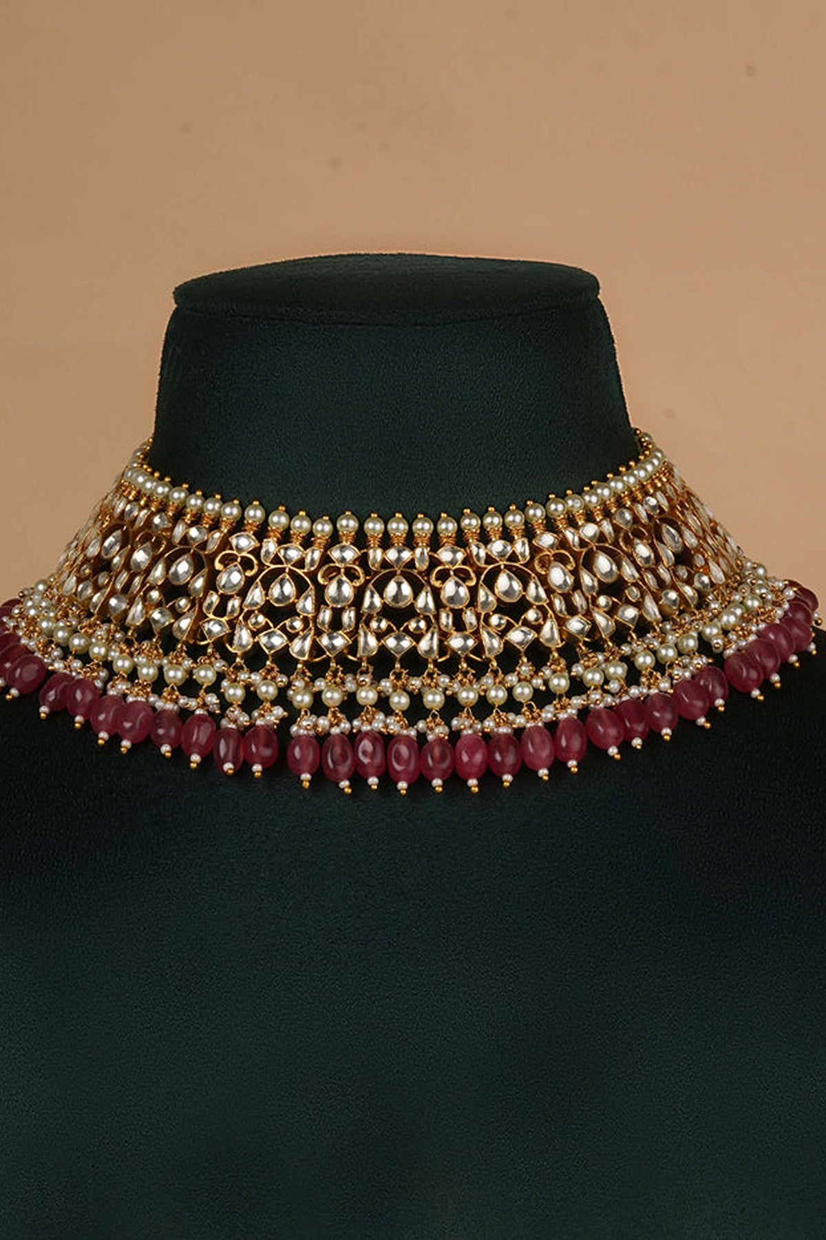Jadau Kundan Necklace Set in Pink