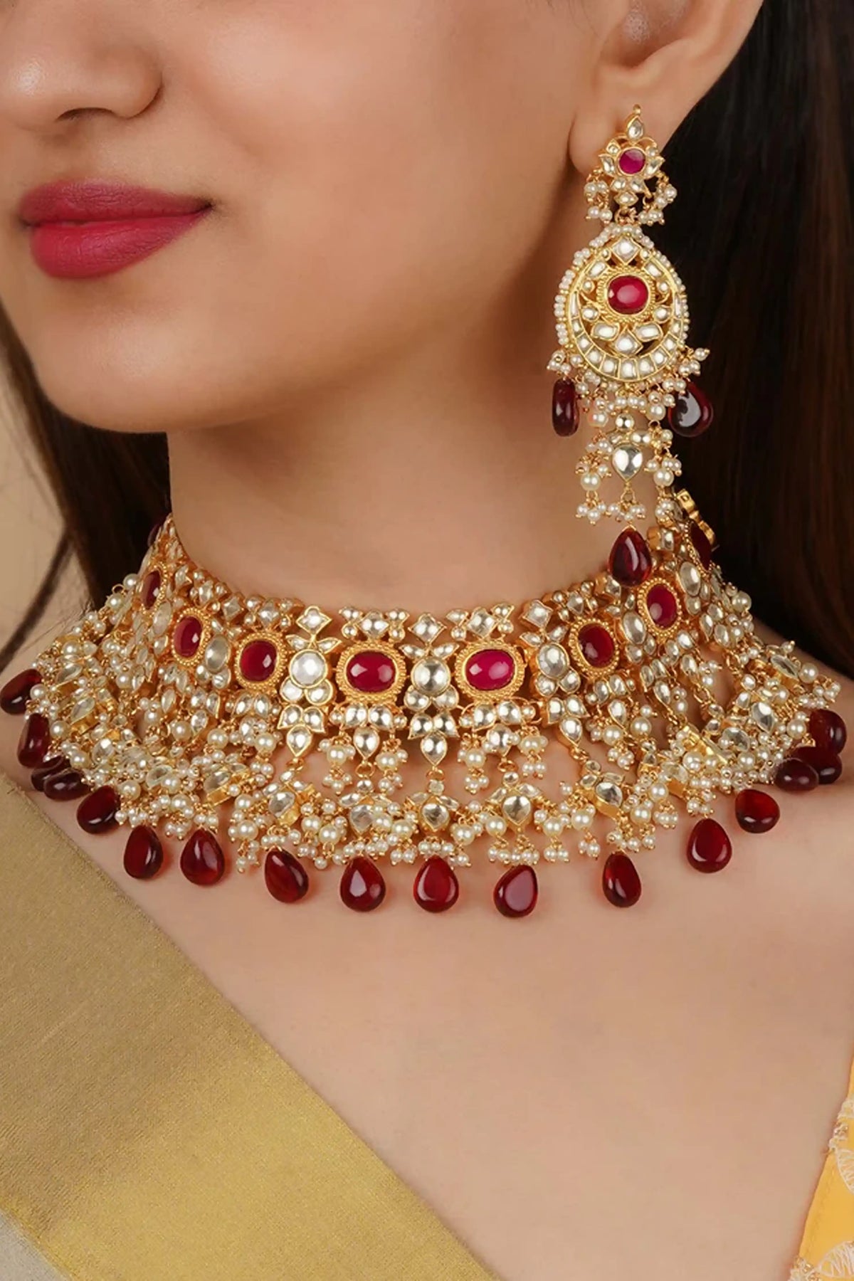 Faux Polki Green Bridal Necklace Set