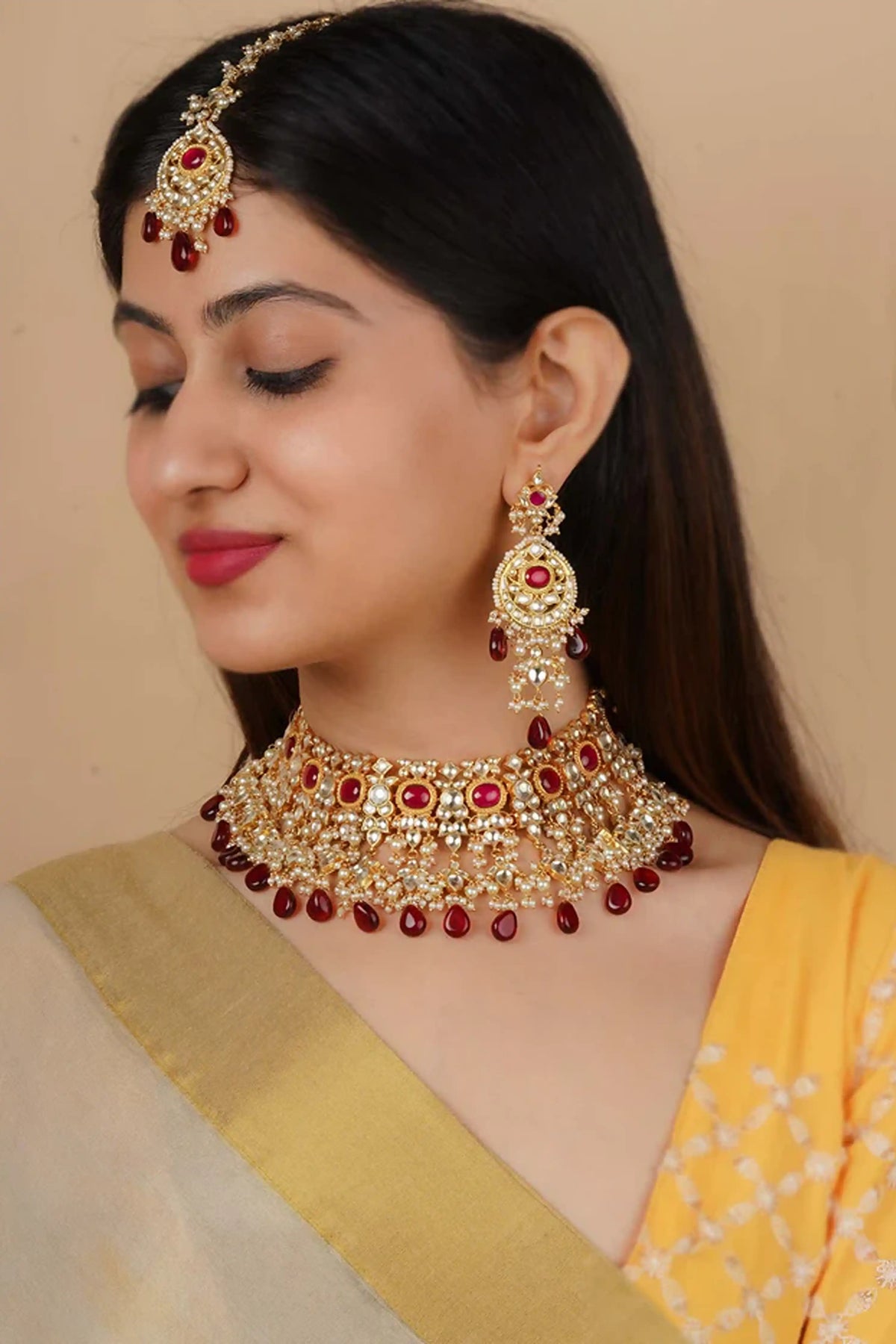 Faux Polki Green Bridal Necklace Set