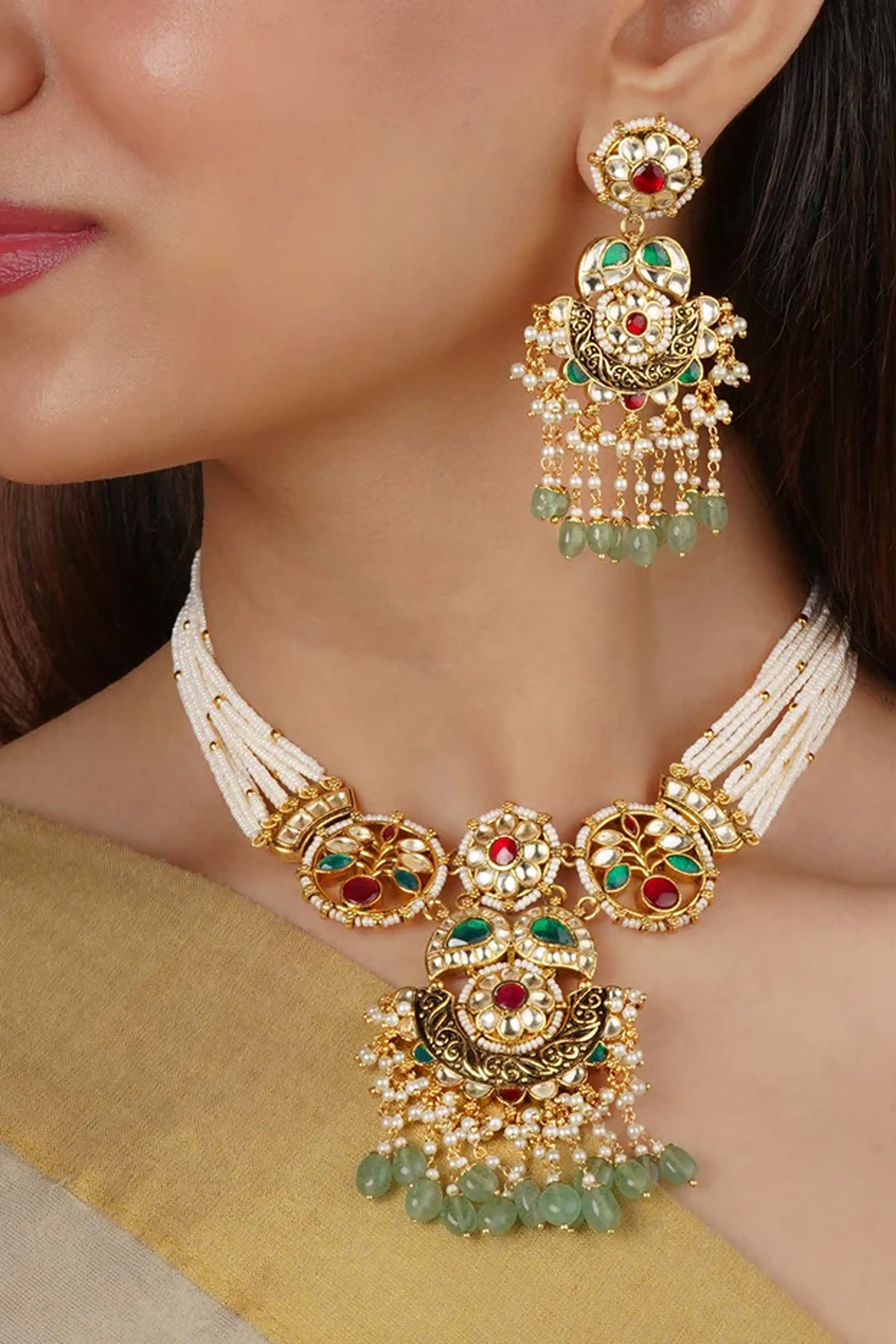 Gold Plated Jadau Kundan Necklace Set