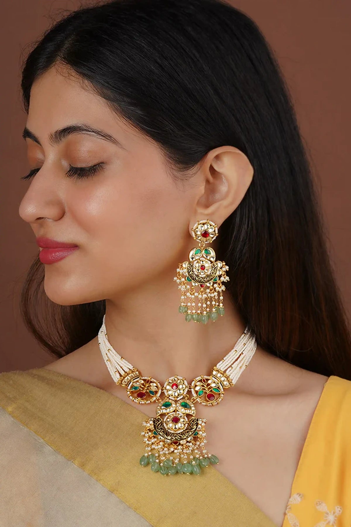Gold Plated Jadau Kundan Necklace Set