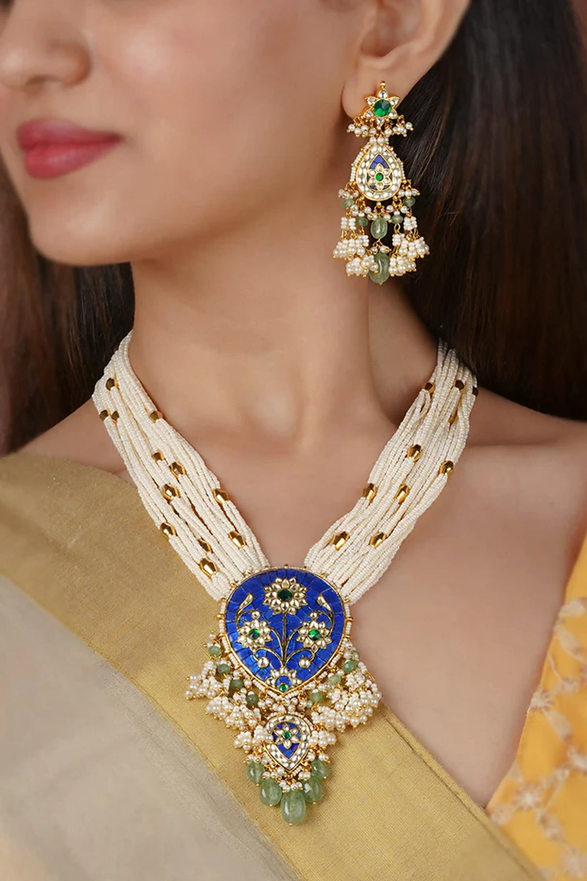 Multicolor Gold Plated Jadau Kundan Necklace Set