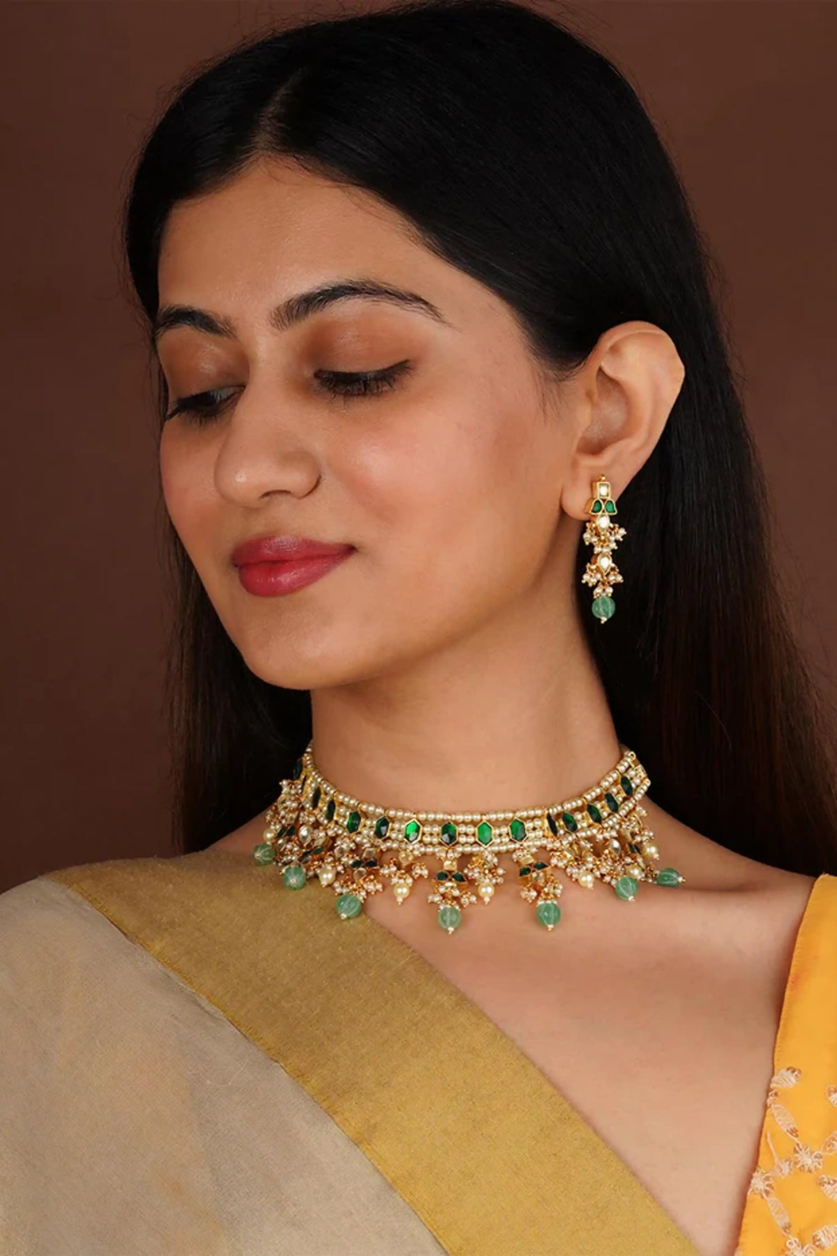 Gold Plated Jadau Kundan Necklace Set