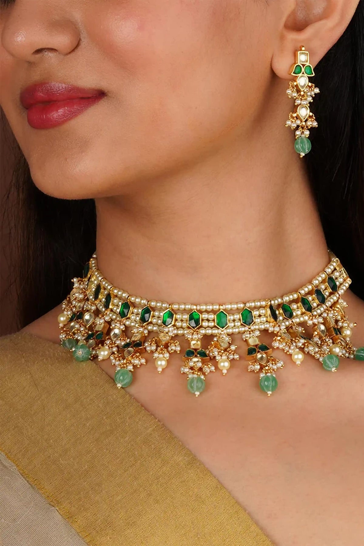 Gold Plated Jadau Kundan Necklace Set