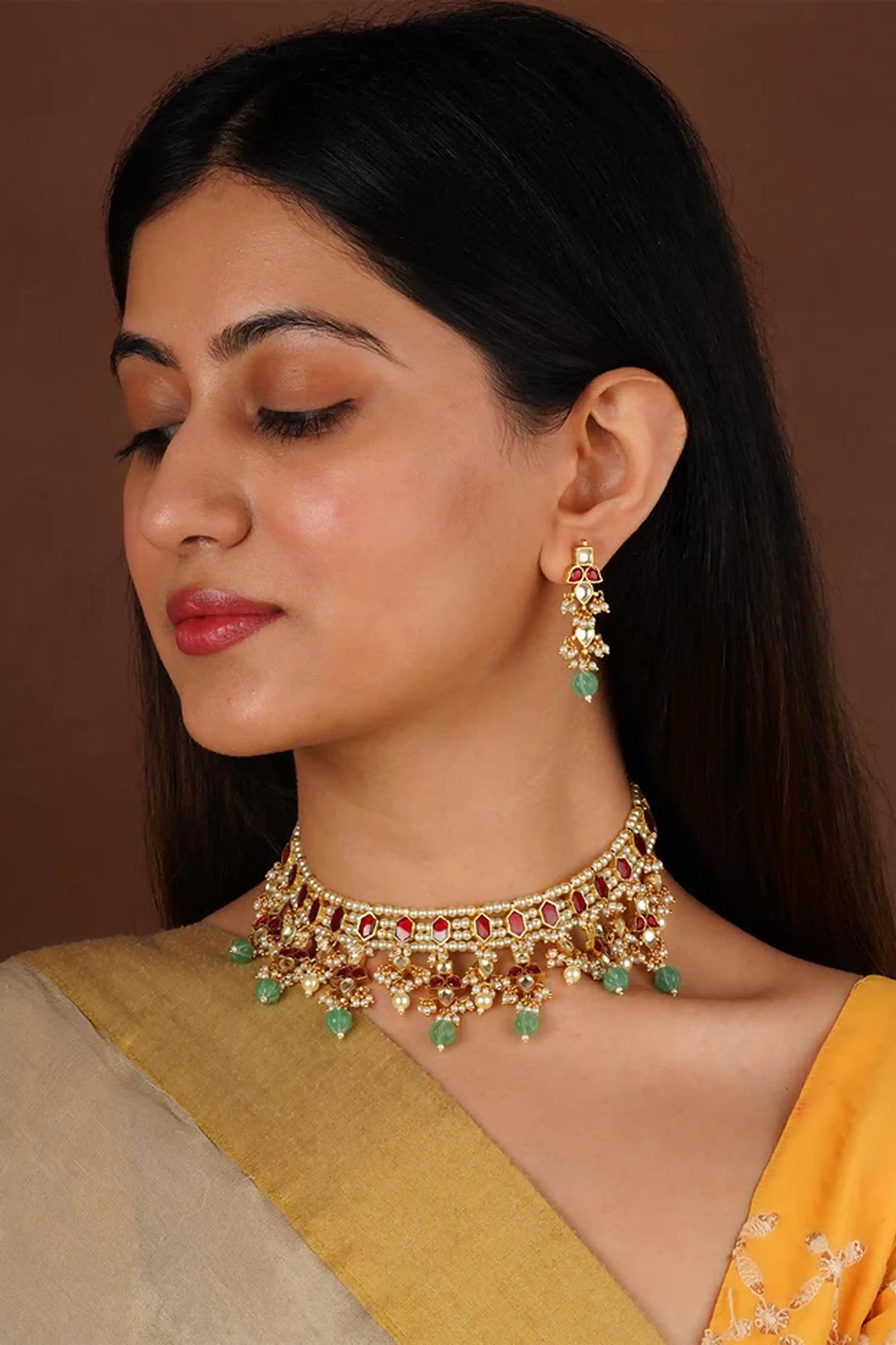 Gold Plated Jadau Kundan Necklace Set