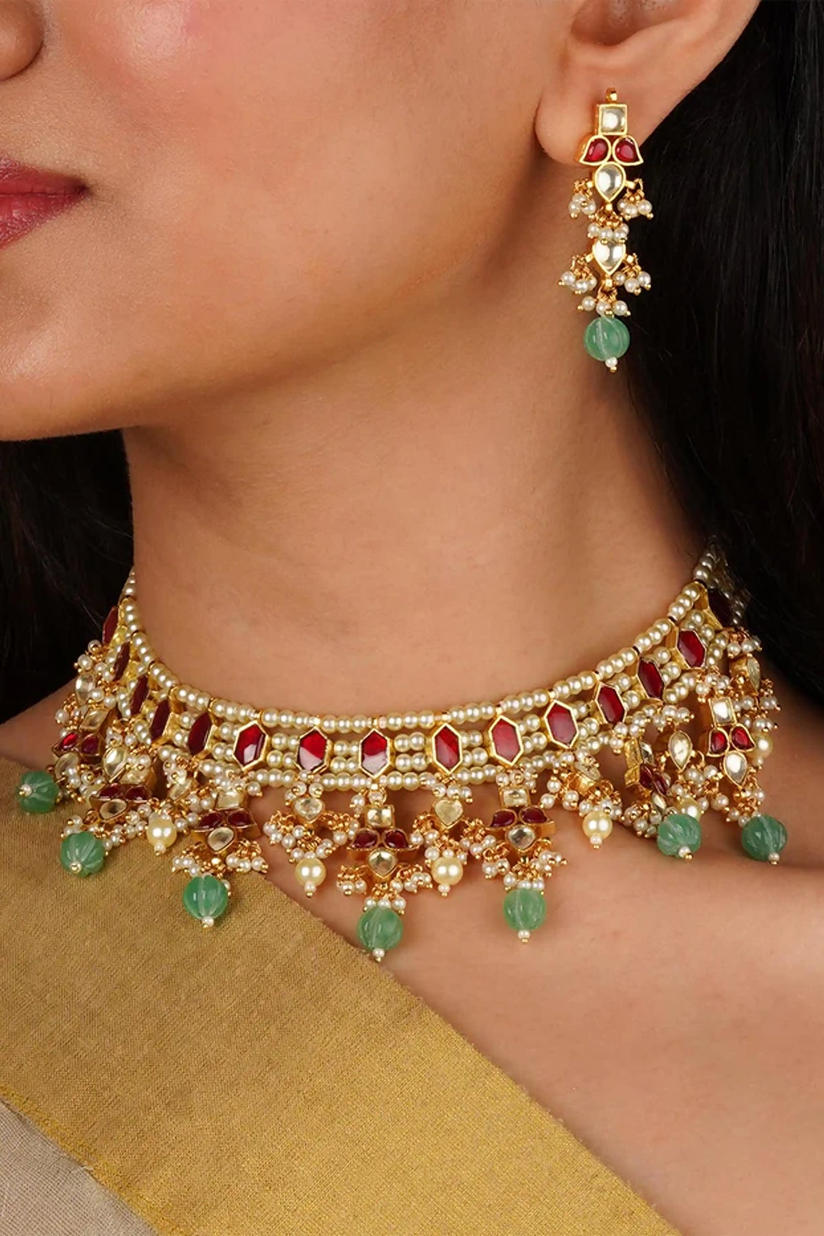 Gold Plated Jadau Kundan Necklace Set