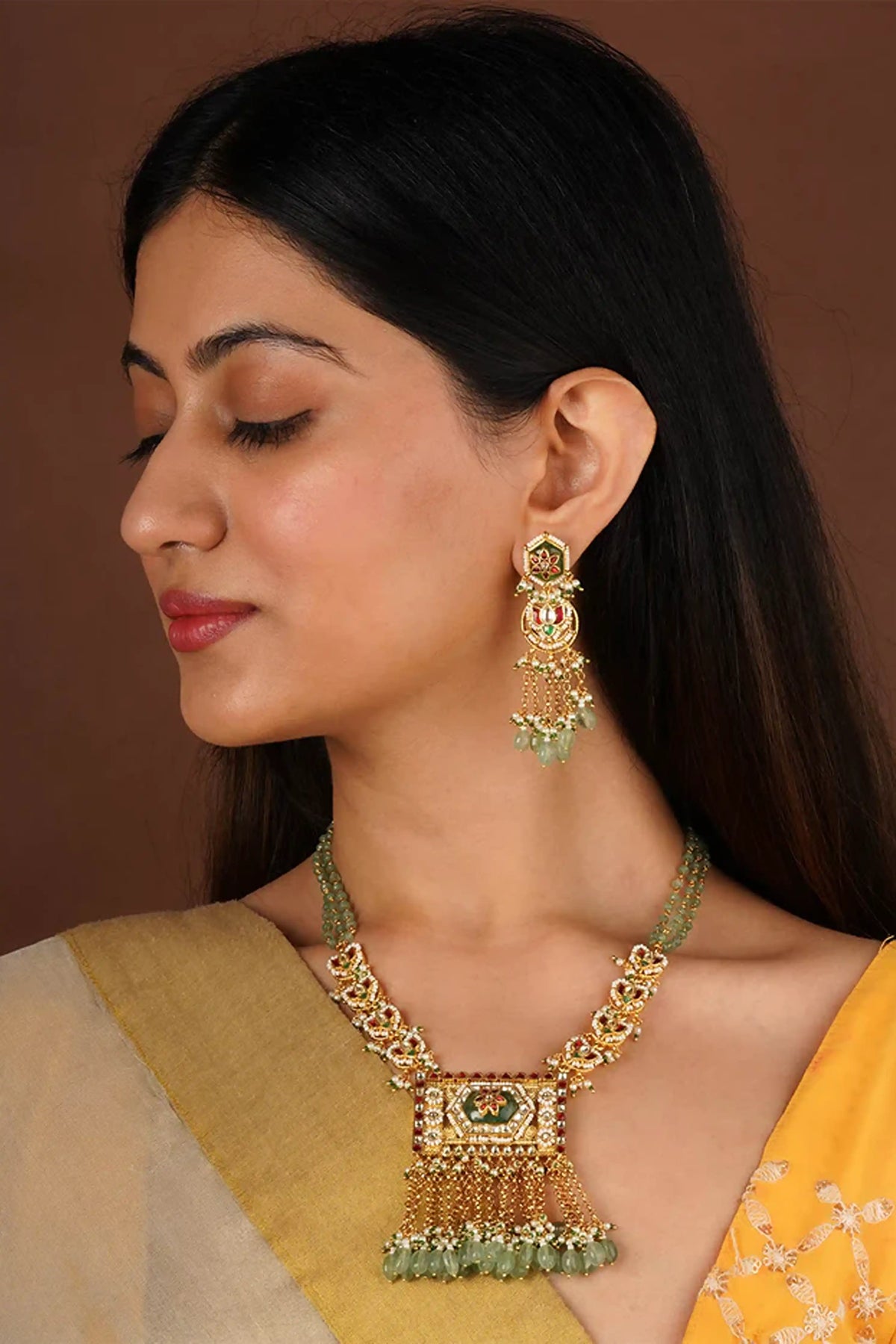 Multicolor Gold Plated Jadau Kundan Necklace Set