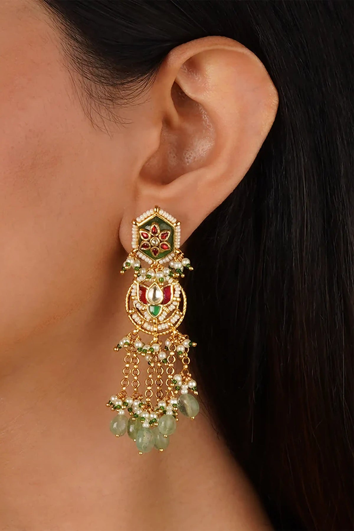 Multicolor Gold Plated Jadau Kundan Necklace Set