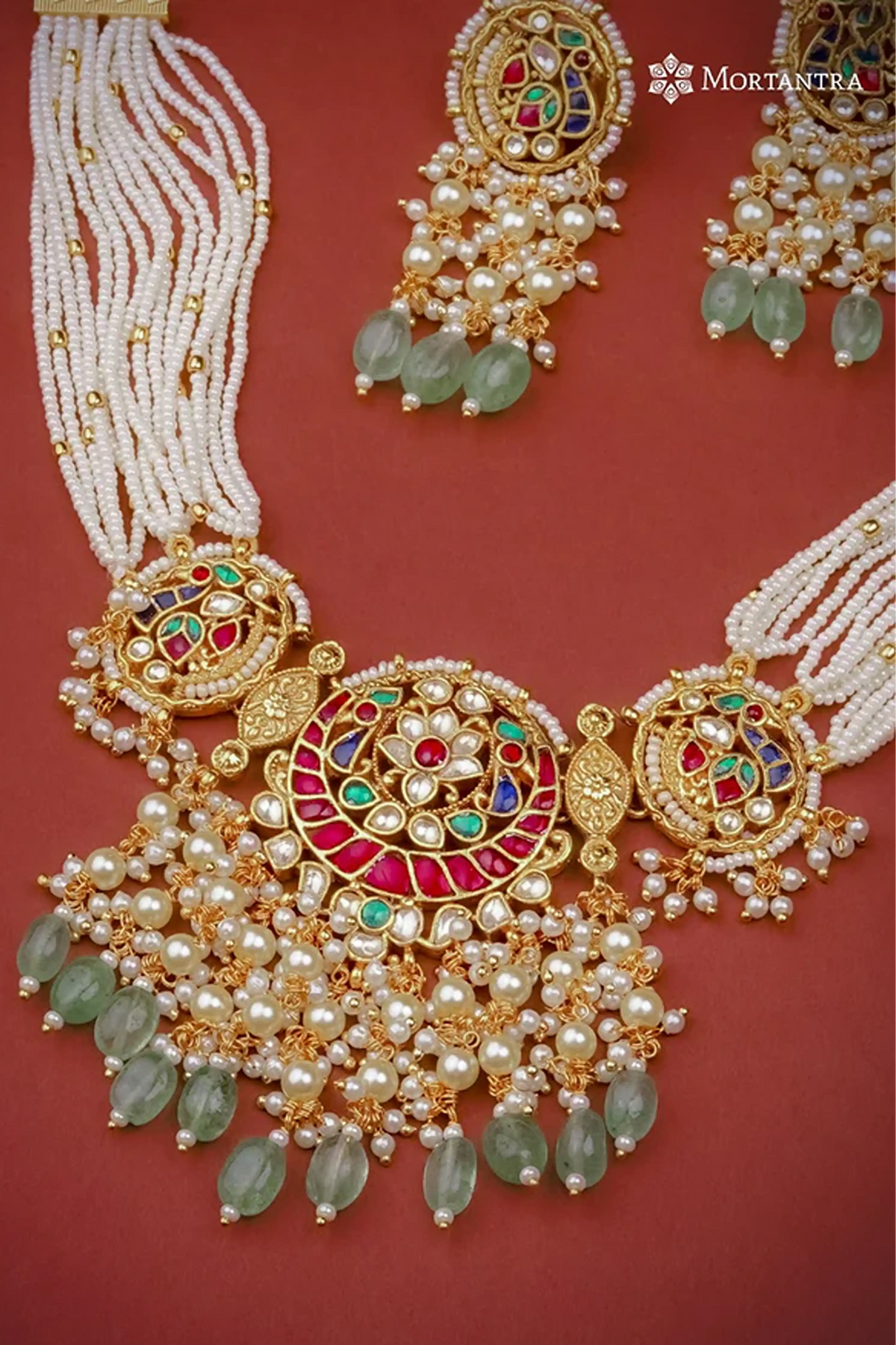 Multicolor Gold Plated Jadau Kundan Necklace Set