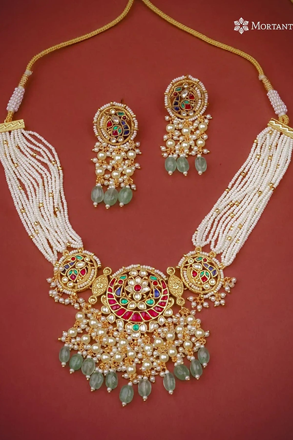 Multicolor Gold Plated Jadau Kundan Necklace Set