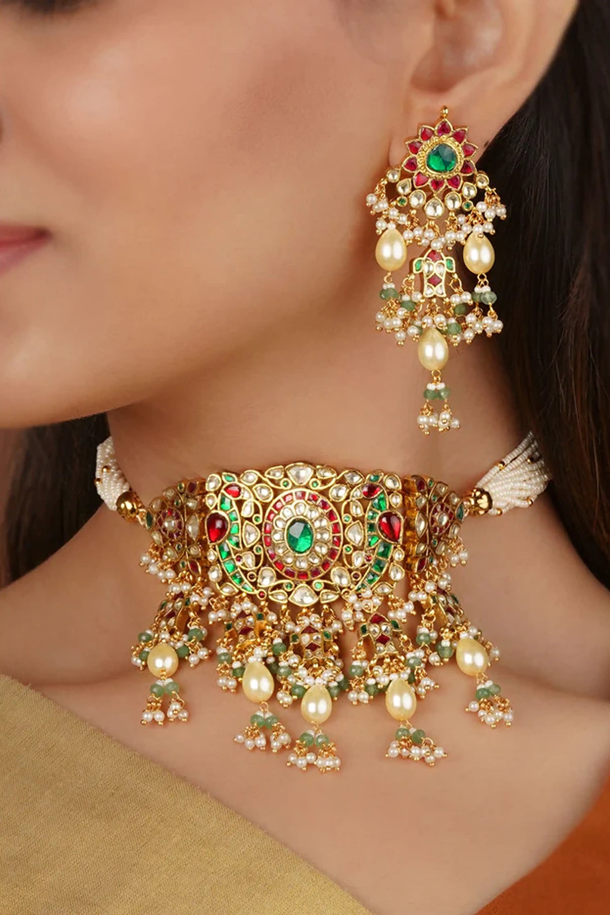 Gold Plated Jadau Kundan Necklace Set