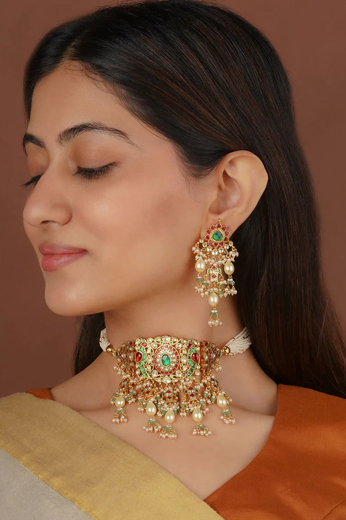 Gold Plated Jadau Kundan Necklace Set