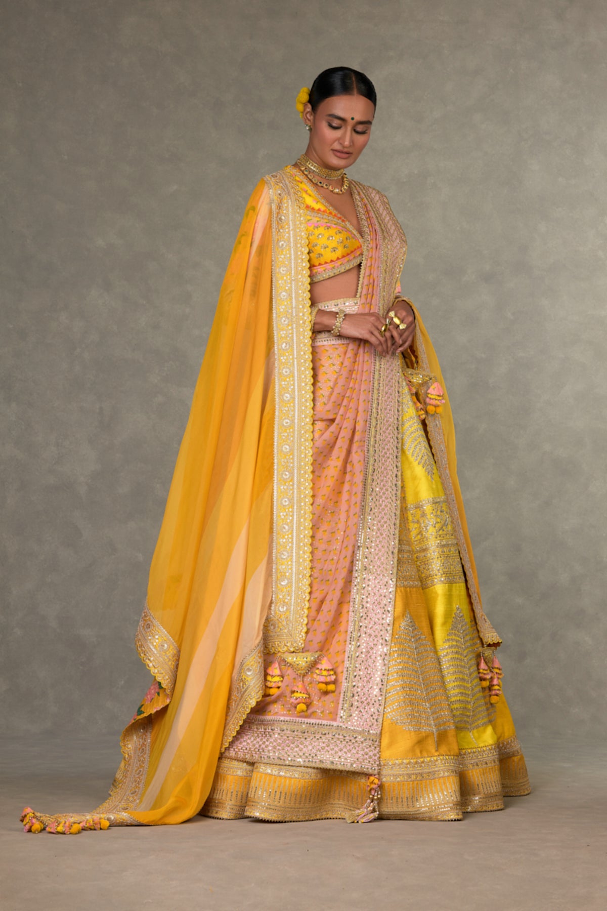 Yellow Sorbet Paan-Patti Lehenga