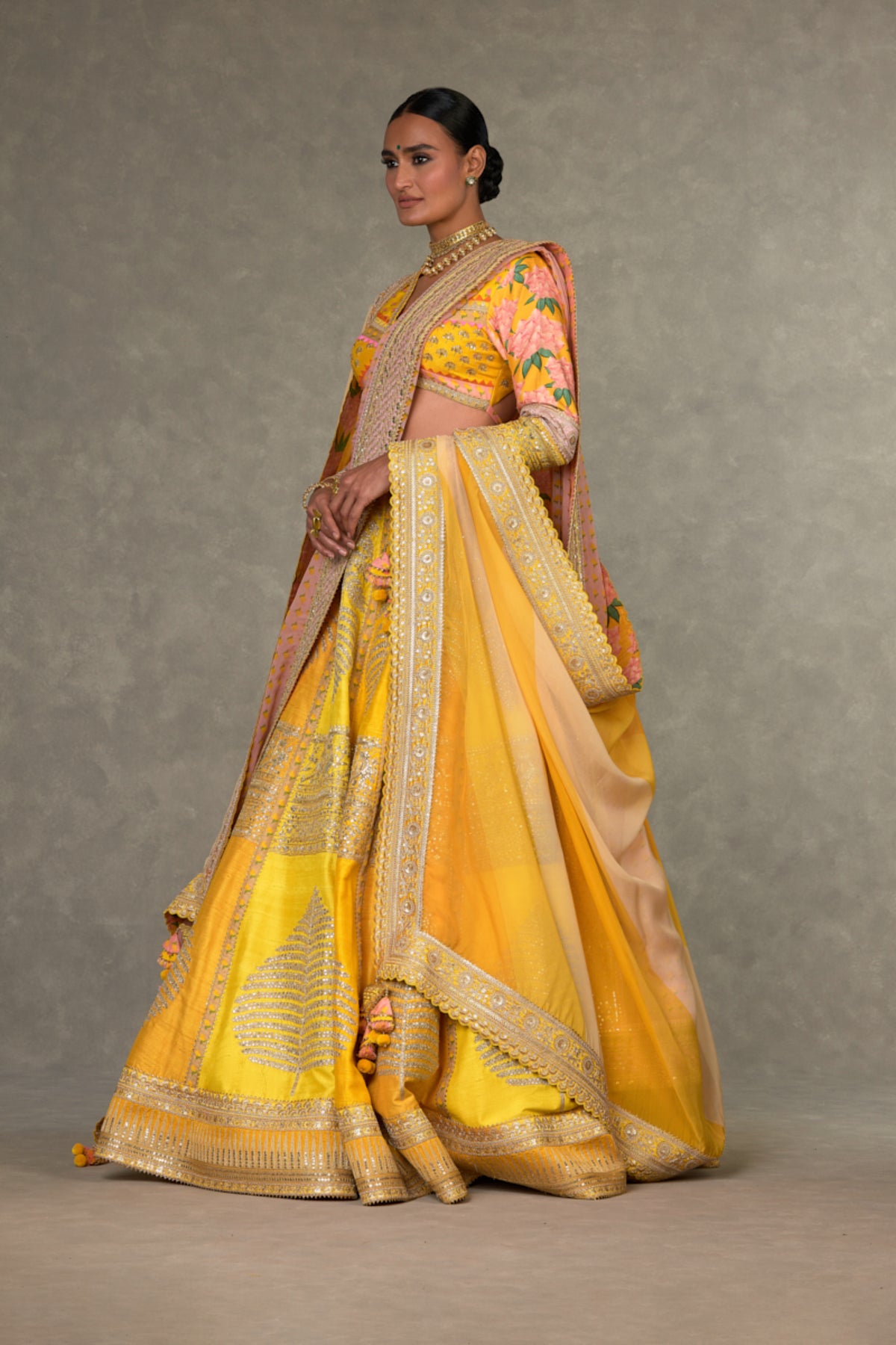 Yellow Sorbet Paan-Patti Lehenga