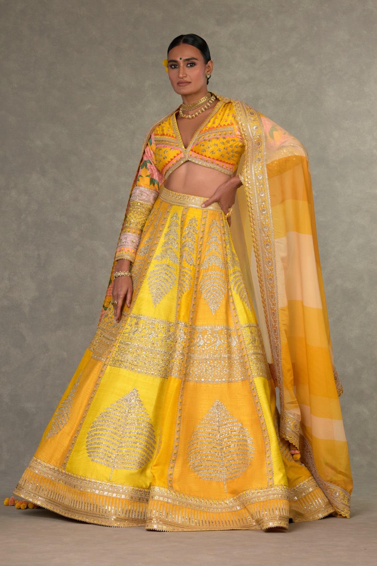 Yellow Sorbet Paan-Patti Lehenga