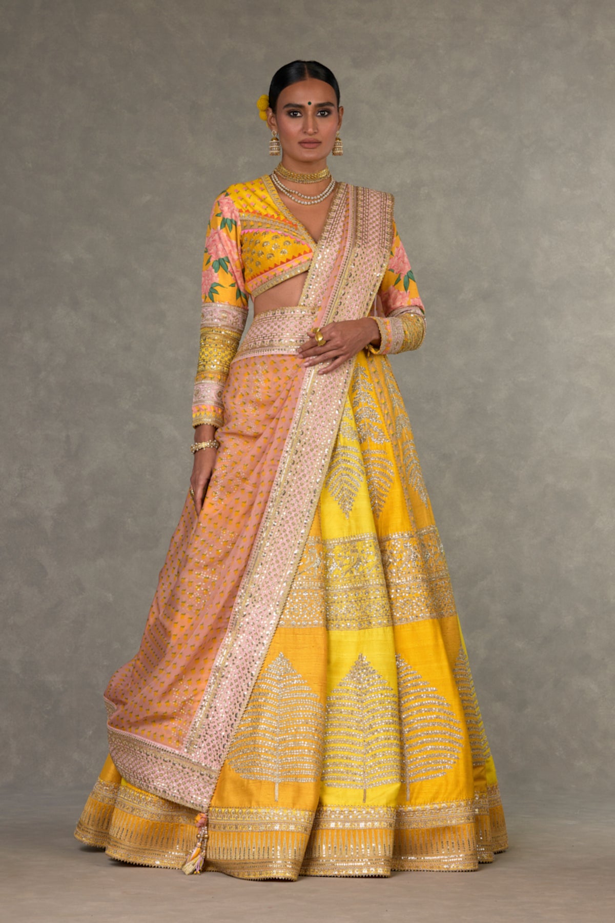 Yellow Sorbet Paan-Patti Lehenga