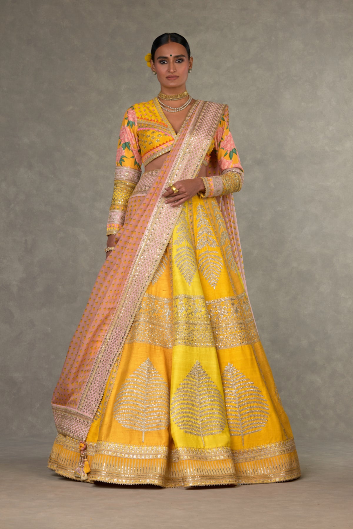 Yellow Sorbet Paan-Patti Lehenga