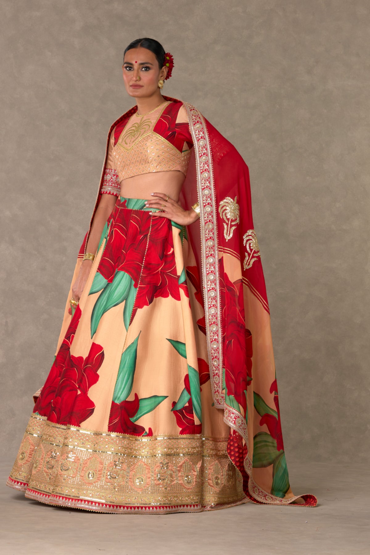 Salmon Candy Swirl Lehenga Set