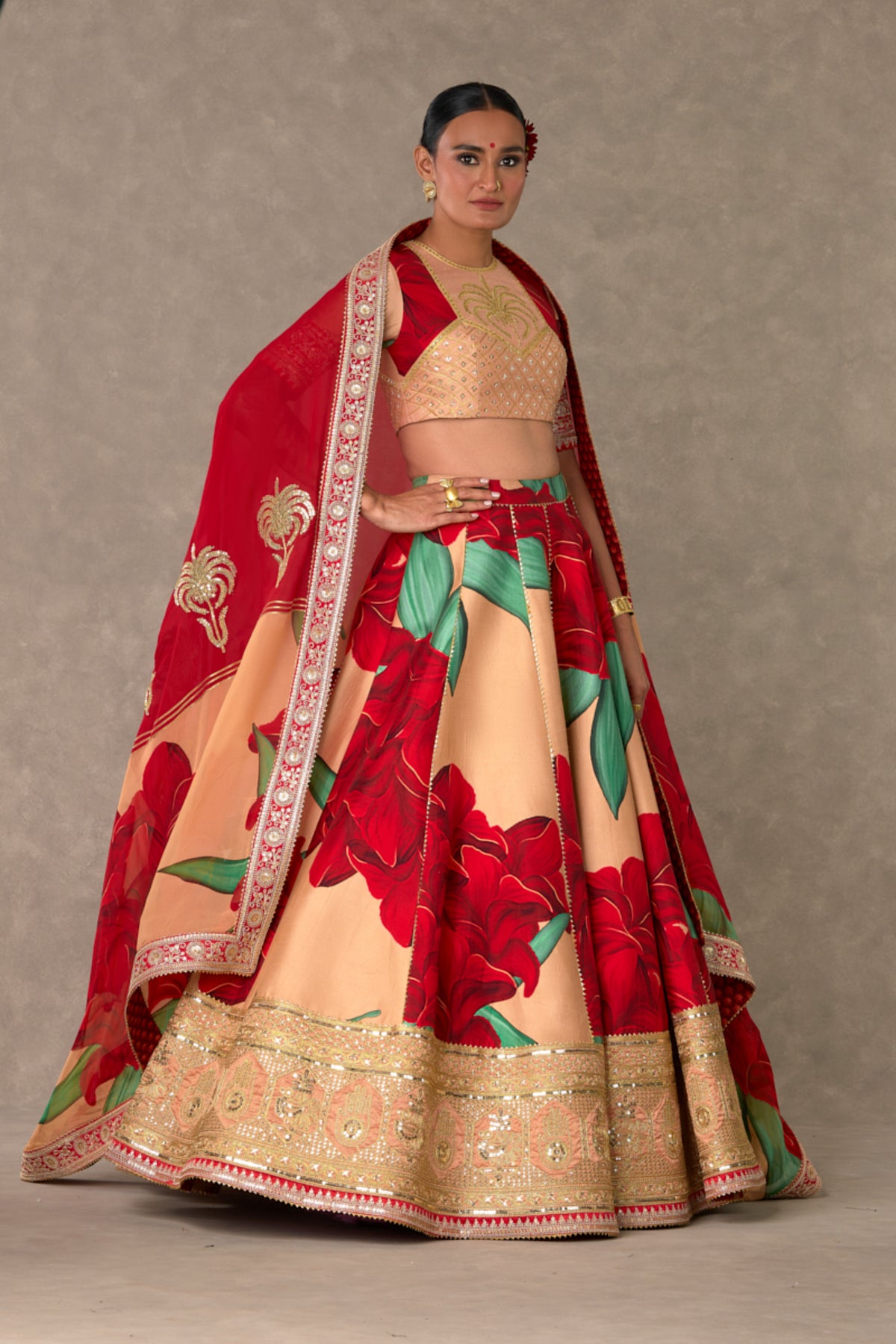 Salmon Candy Swirl Lehenga Set