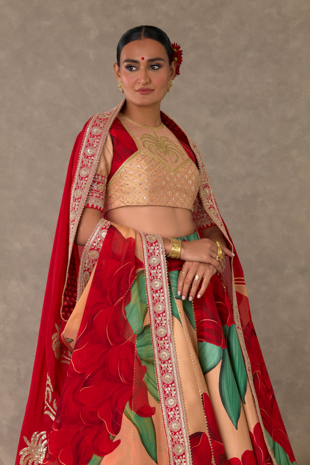 Salmon Candy Swirl Lehenga Set