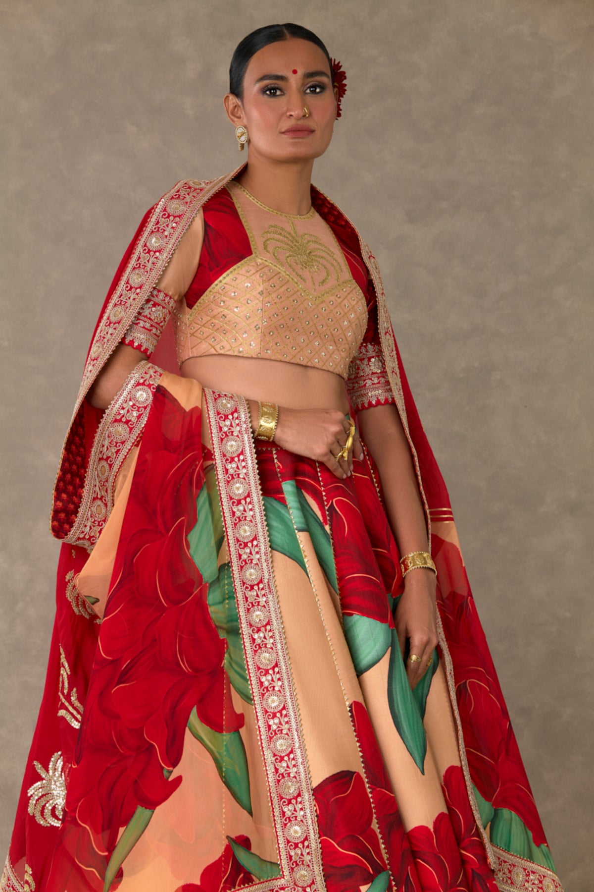Salmon Candy Swirl Lehenga Set