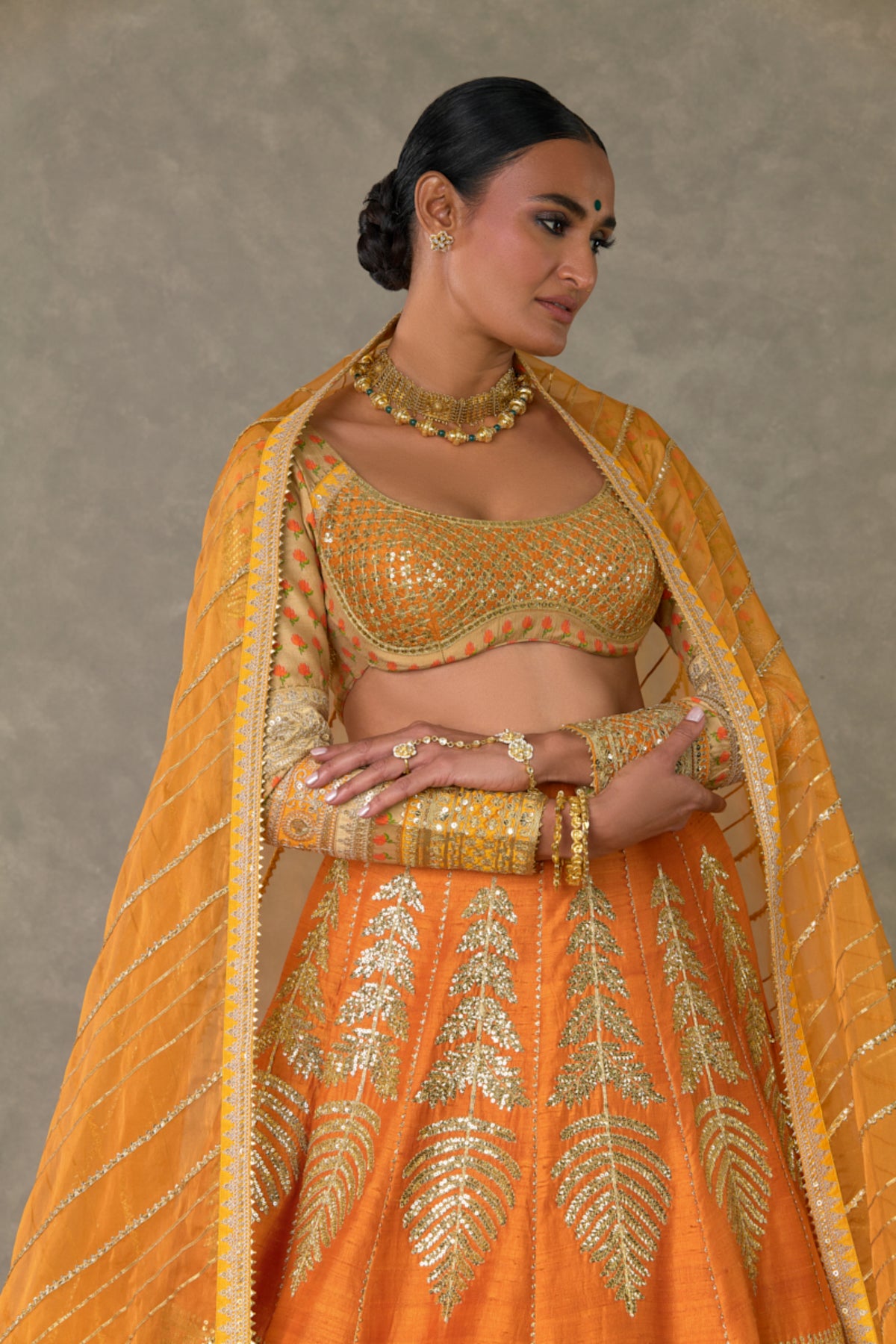Rust &#39;Paan-Patti&#39; Lehenga Set