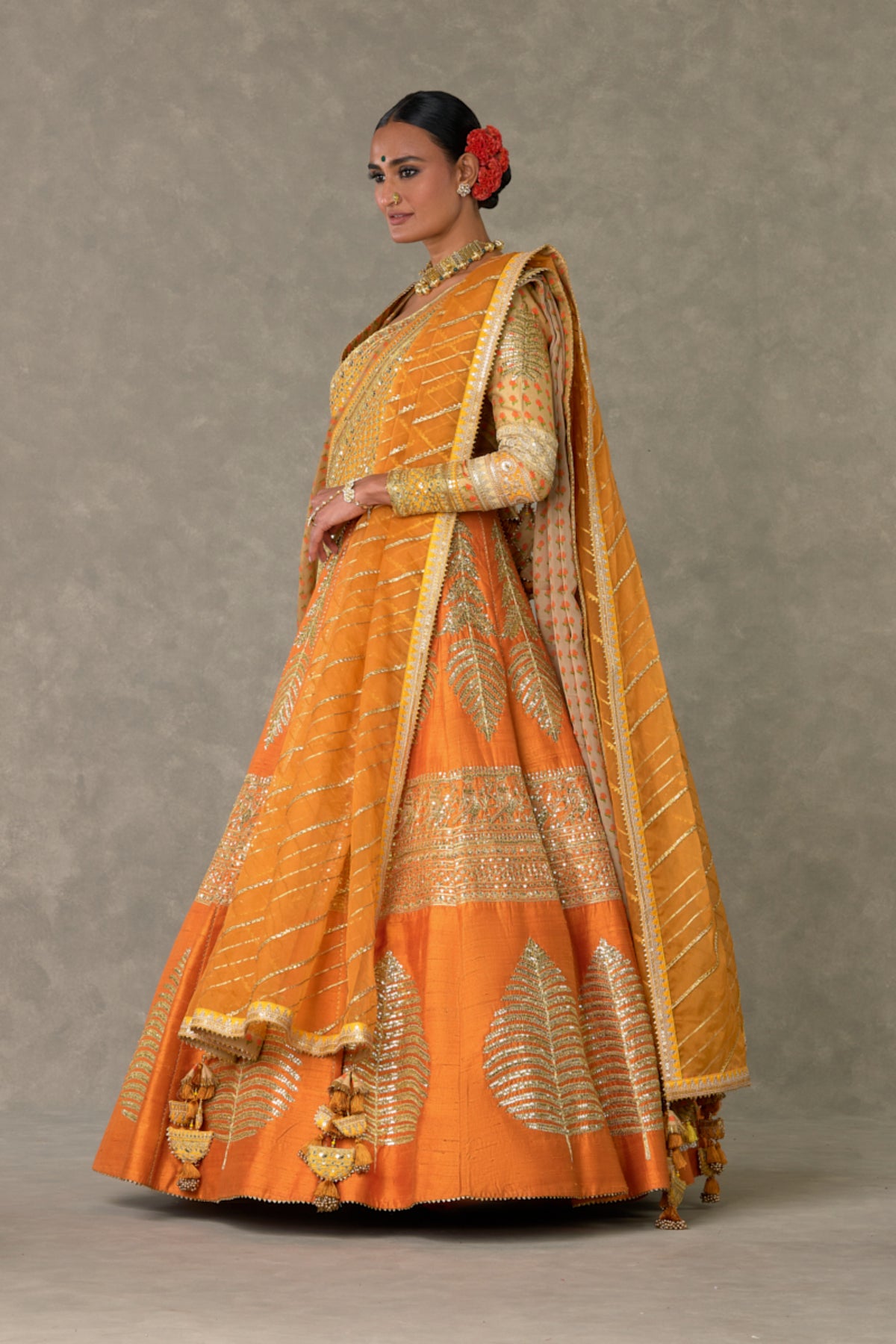 Rust &#39;Paan-Patti&#39; Lehenga Set