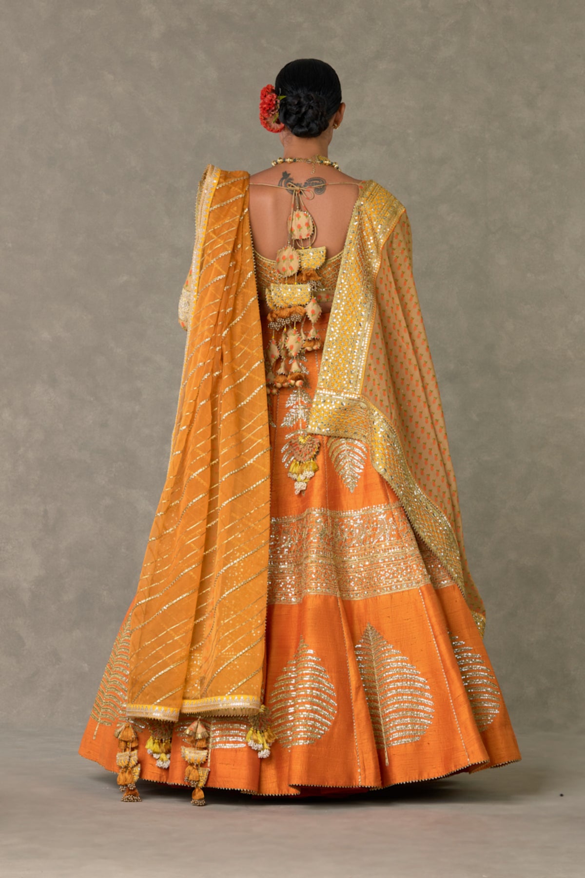 Rust &#39;Paan-Patti&#39; Lehenga Set