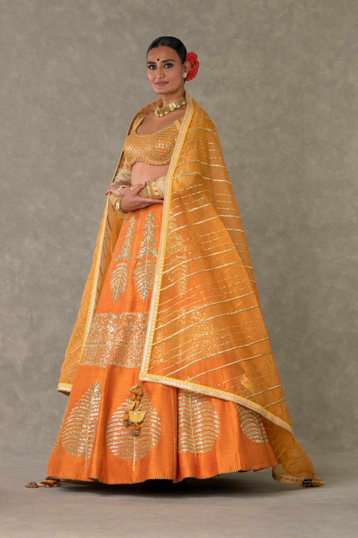 Rust &#39;Paan-Patti&#39; Lehenga Set