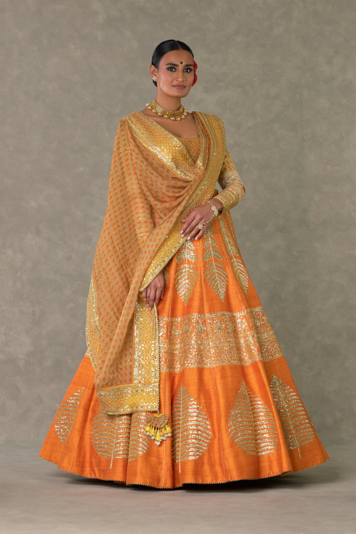 Rust &#39;Paan-Patti&#39; Lehenga Set