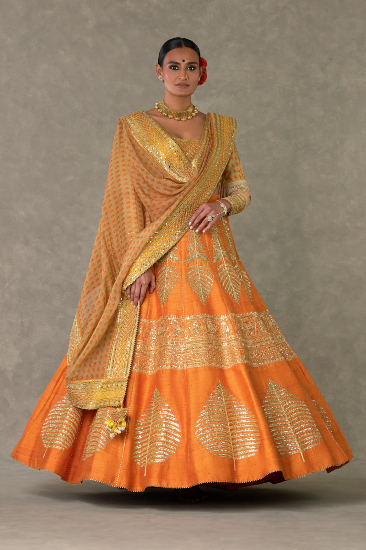 Rust &#39;Paan-Patti&#39; Lehenga Set