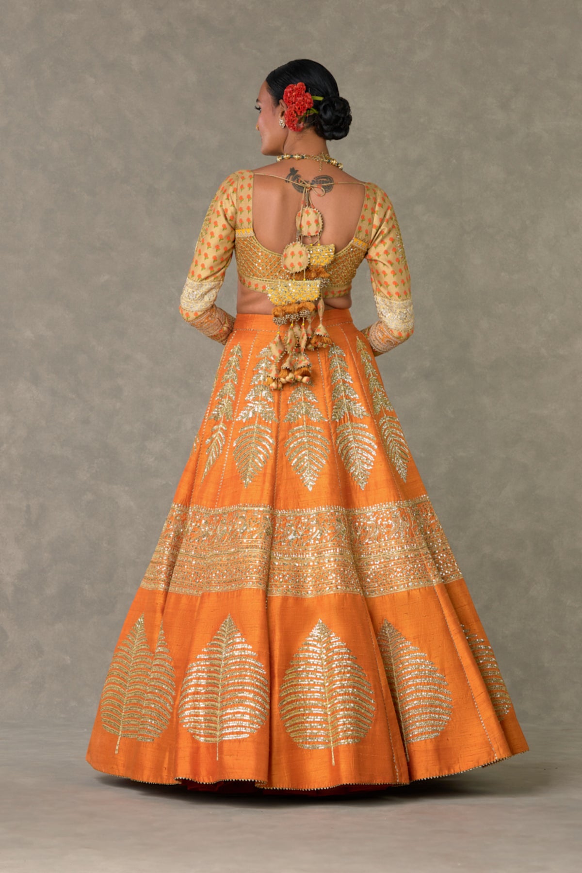 Rust &#39;Paan-Patti&#39; Lehenga Set