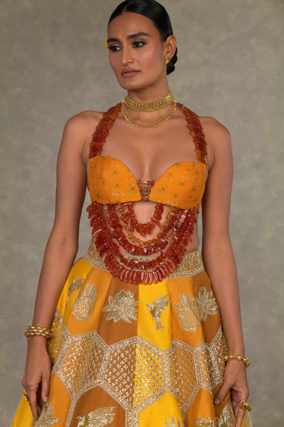 Ochre Neel-Kamal Lehenga Set