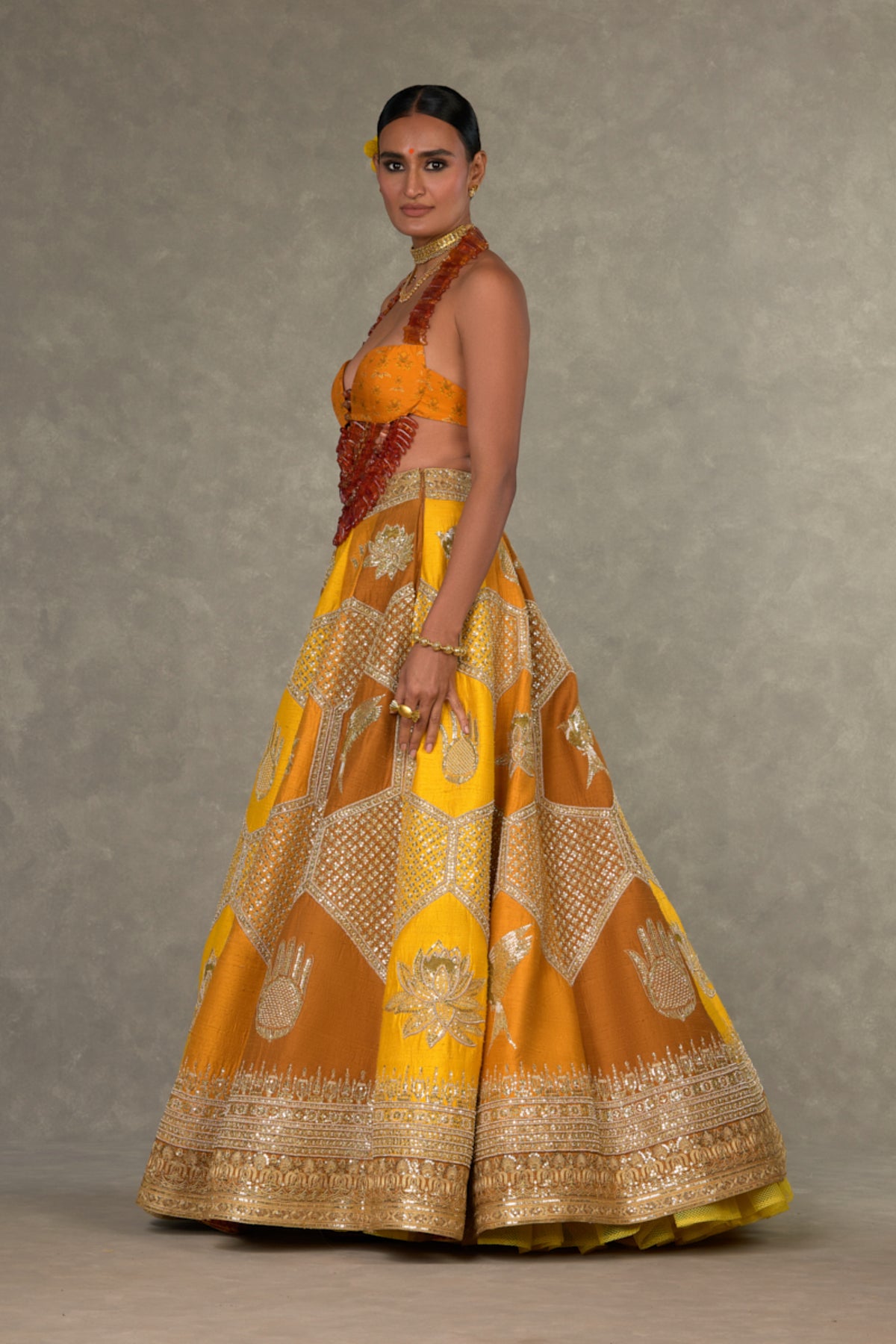 Ochre Neel-Kamal Lehenga Set