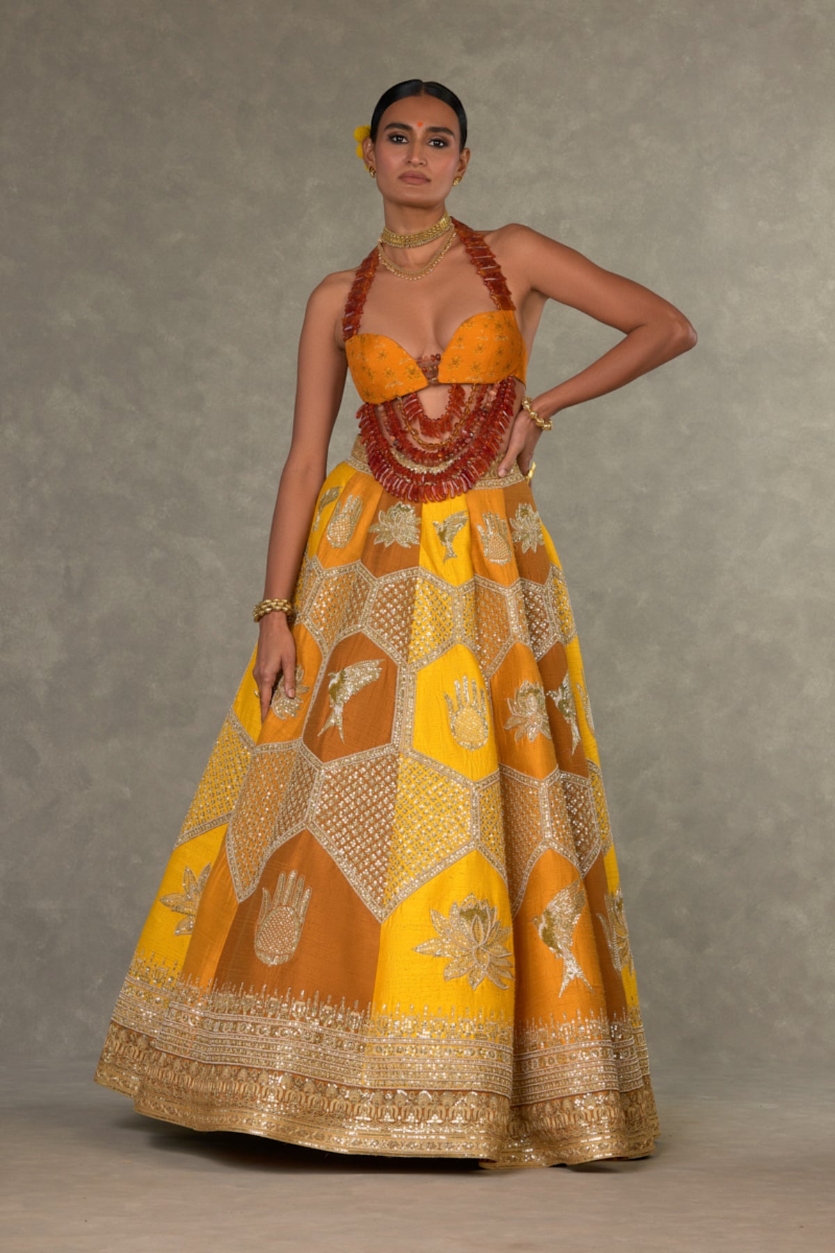 Ochre Neel-Kamal Lehenga Set