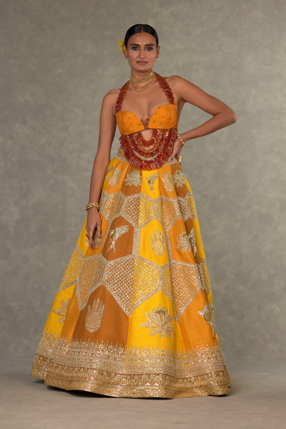 Ochre Neel-Kamal Lehenga Set