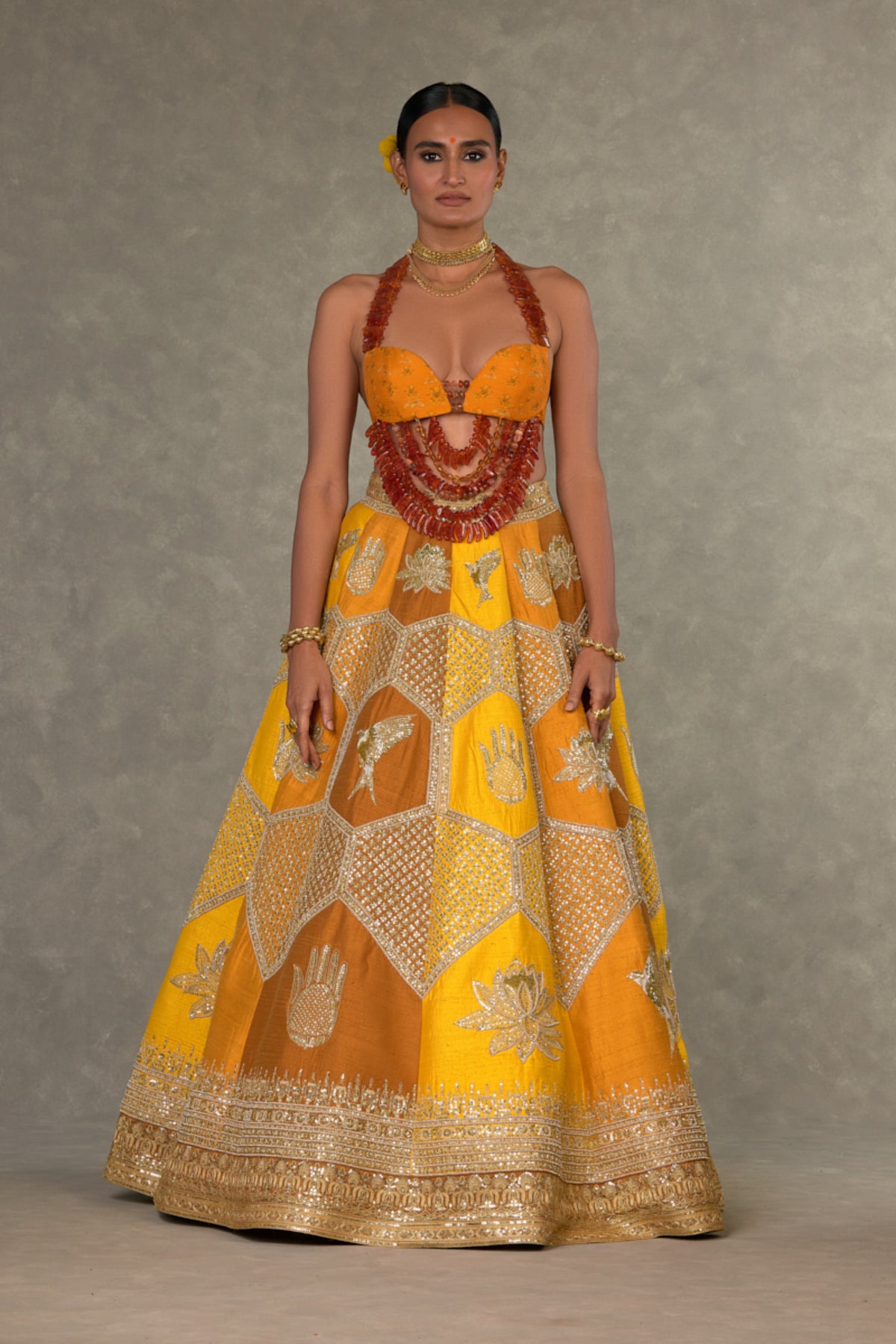 Ochre Neel-Kamal Lehenga Set