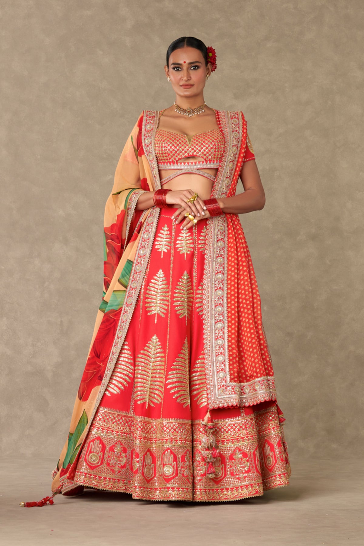 Red Paan Patti Lehenga Set